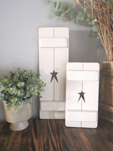 Load image into Gallery viewer, Wooden Shutters, rustic home decor, star decor, heart decor, handmade wooden panels,