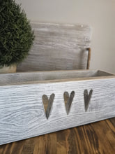 Load image into Gallery viewer, Wooden Storage Crate, country decor plant display , Grey/White Hearts