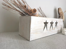 Load image into Gallery viewer, Wooden Storage Crate, country decor plant display , Rustic White Stars