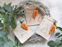 Load image into Gallery viewer, Easter Treat Bags , Burlap bag with personalised wooden carrot