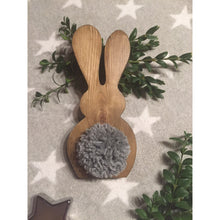 Load image into Gallery viewer, Freestanding Wooden Rabbit Bunny with Grey pom pom tail Easter gift Nursery Home Decor