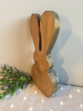 Load image into Gallery viewer, Freestanding Wooden Rabbit Bunny with Grey pom pom tail Easter gift Nursery Home Decor