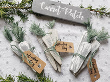 Load image into Gallery viewer, Set of 3 Wooden Carrots, Spring decor, rustic primitive farmhouse Country kitchen, wonky veg, vegetable display