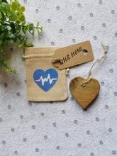 Load image into Gallery viewer, NHS HERO Letterbox Gift, Solid Wood keepsake Heart in Mini Burlap Gift Bag, Thank you NHS Gift,