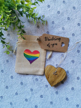 Load image into Gallery viewer, Lockdown Gifts, Letterbox gift, Solid Wood keepsake Heart in Rainbow Gift Bag, positivity, mental health, Missing you, Love you, Stay strong