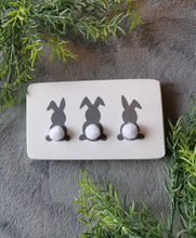Load image into Gallery viewer, Wooden bunny sign, Rabbit plaque, home interiors, tiered tray decor, Easter accessories
