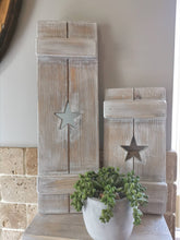 Load image into Gallery viewer, Wooden Shutters, rustic home decor, star decor, heart decor, handmade wooden panels,