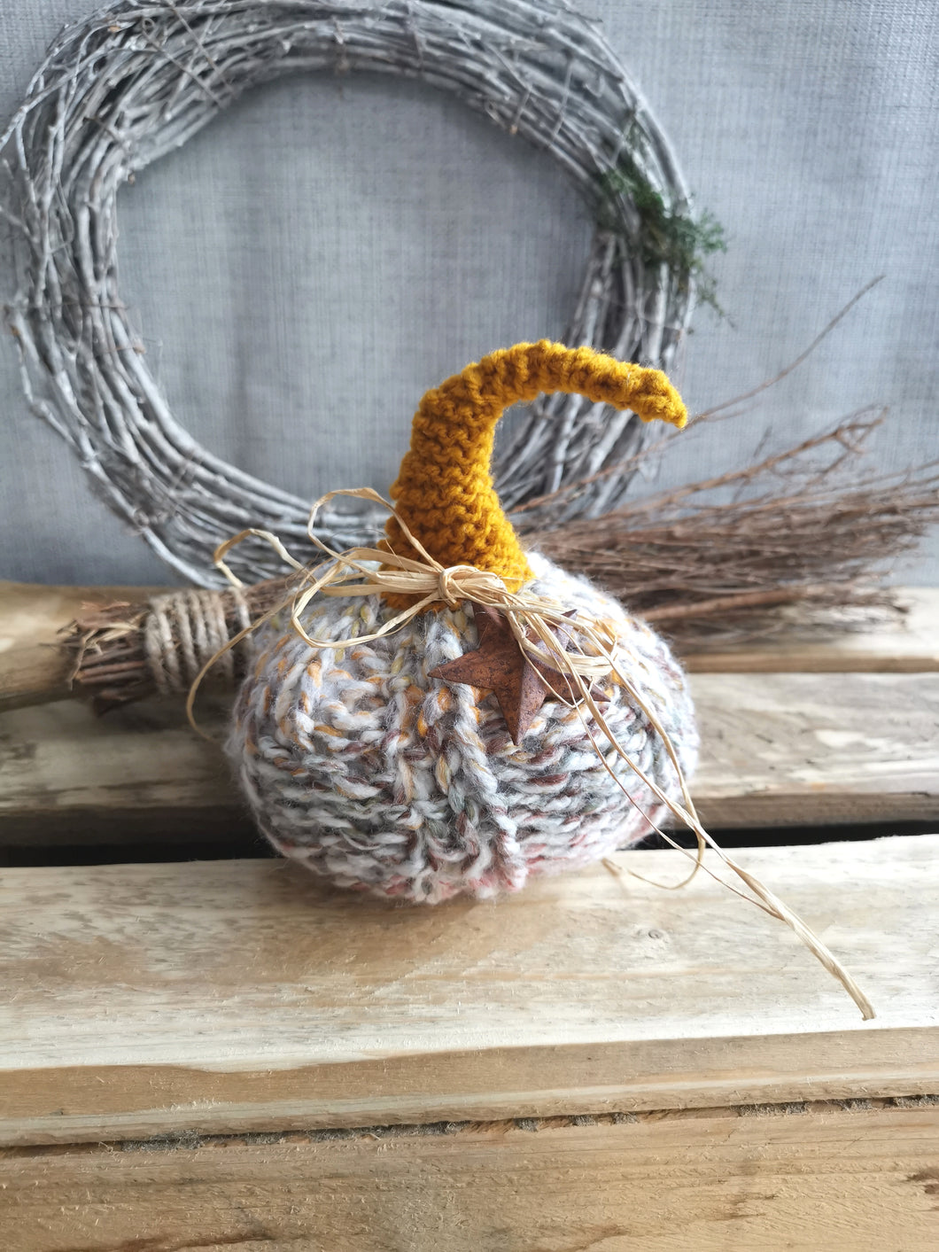 Knitted Pumpkins with long stalks