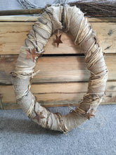 Load image into Gallery viewer, Burlap &amp; Metal Stars Neutral Autumn Wreath
