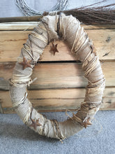 Load image into Gallery viewer, Burlap &amp; Metal Stars Neutral Autumn Wreath
