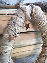Load image into Gallery viewer, Burlap &amp; Metal Stars Neutral Autumn Wreath
