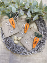 Load image into Gallery viewer, Easter Treat Bags  , Burlap bag with personalised wooden carrot
