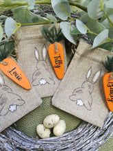 Load image into Gallery viewer, Easter Treat Bags  , Burlap bag with personalised wooden carrot

