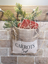 Load image into Gallery viewer, Spring Door hanger, Easter decorations, Burlap bag with wooden carrots
