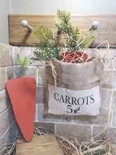 Load image into Gallery viewer, Spring Door hanger, Easter decorations, Burlap bag with wooden carrots
