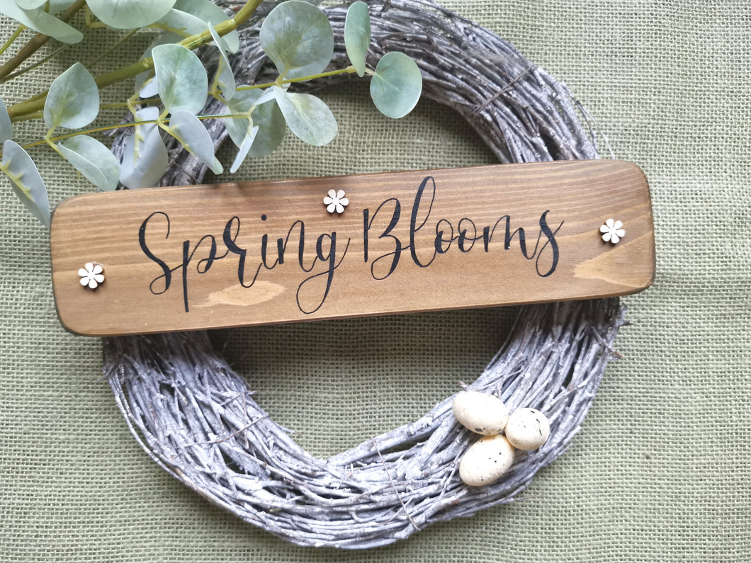 Wooden Sign, Spring Blooms