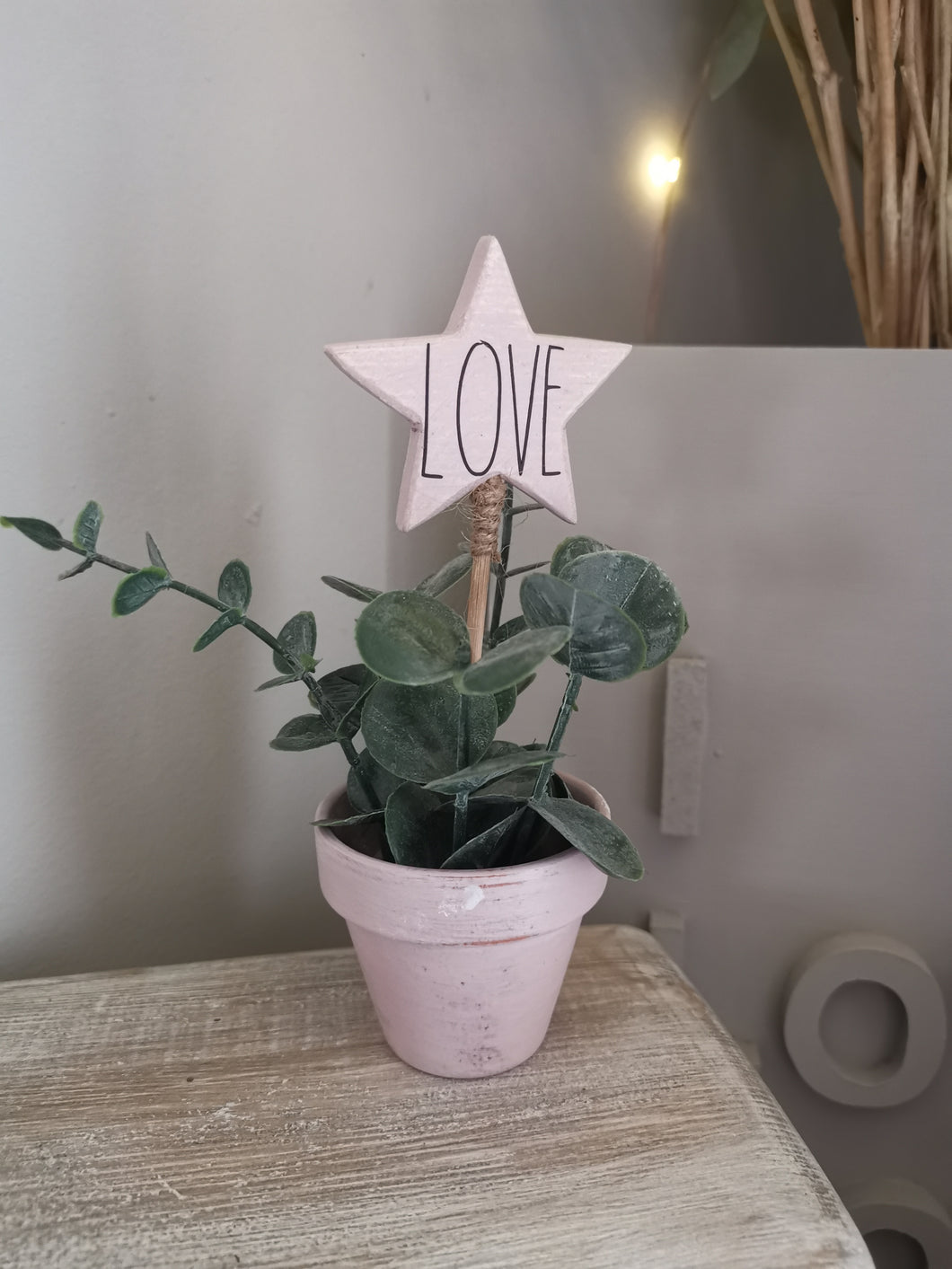 Potted Faux plant with wooden star pick