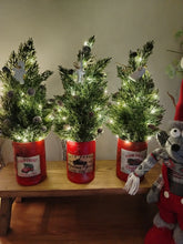 Load image into Gallery viewer, Light up Christmas tree in Rustic Red tin can pot - FREE P&amp;P
