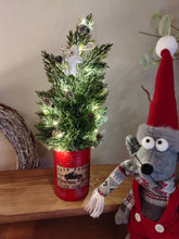 Load image into Gallery viewer, Light up Christmas tree in Rustic Red tin can pot - FREE P&amp;P
