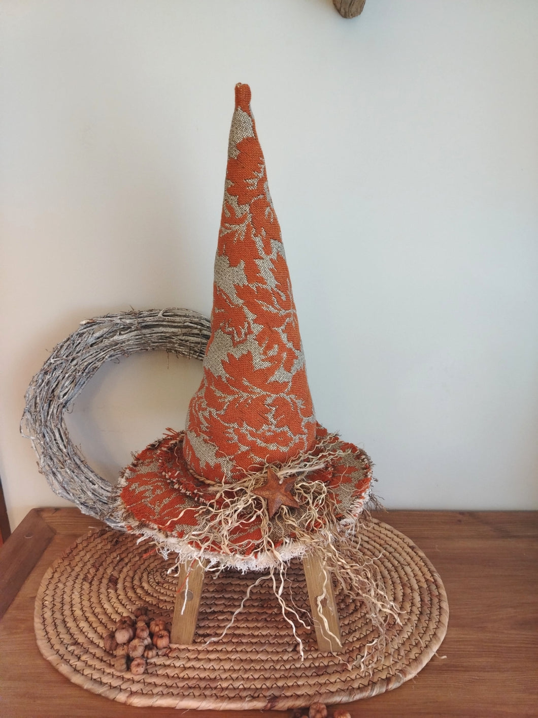 Large Rustic Orange Witches Hat