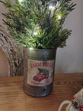 Load image into Gallery viewer, Light up Christmas tree in Rustic silver tin can pot - FREE P&amp;P
