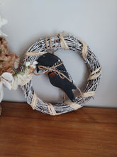 Load image into Gallery viewer, 8&quot; Wreath with wooden Black Raven
