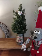 Load image into Gallery viewer, Light up Christmas tree in Rustic silver tin can pot - FREE P&amp;P

