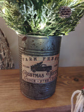 Load image into Gallery viewer, Light up Christmas tree in Rustic silver tin can pot - FREE P&amp;P
