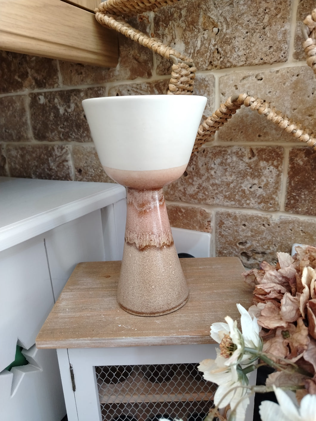 Stoneware small bowl on pedestal