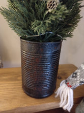 Load image into Gallery viewer, Light up Christmas tree in Rustic Black tin can pot - FREE P&amp;P
