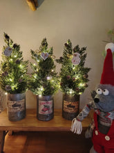 Load image into Gallery viewer, Light up Christmas tree in Rustic silver tin can pot - FREE P&amp;P

