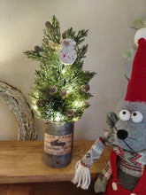 Load image into Gallery viewer, Light up Christmas tree in Rustic silver tin can pot - FREE P&amp;P

