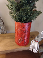 Load image into Gallery viewer, Light up Christmas tree in Rustic Red tin can pot - FREE P&amp;P
