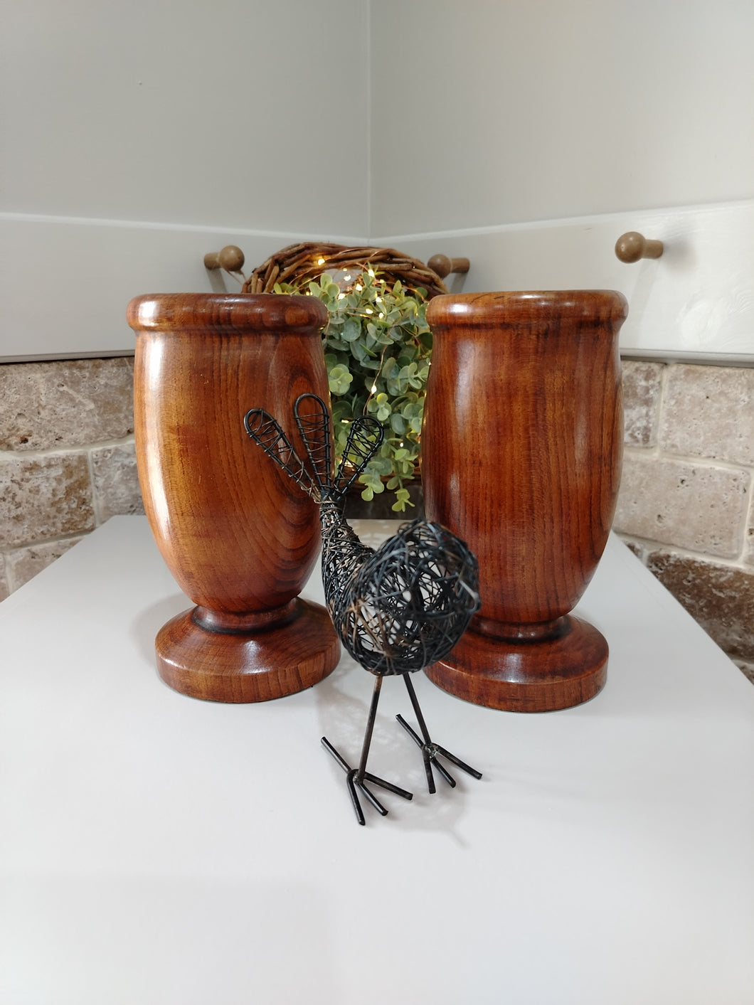 Pair of Vintage Wooden Vases