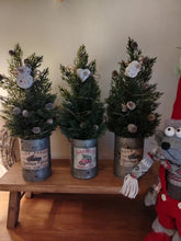 Load image into Gallery viewer, Light up Christmas tree in Rustic silver tin can pot - FREE P&amp;P
