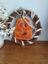Load image into Gallery viewer, 10&quot; Wreath with wooden pumpkin
