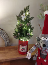 Load image into Gallery viewer, Light up Christmas tree in Rustic Red tin can pot - FREE P&amp;P
