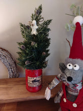 Load image into Gallery viewer, Light up Christmas tree in Rustic Red tin can pot - FREE P&amp;P
