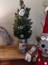 Load image into Gallery viewer, Light up Christmas tree in Rustic silver tin can pot - FREE P&amp;P
