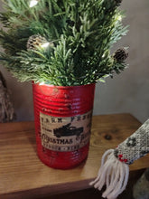 Load image into Gallery viewer, Light up Christmas tree in Rustic Red tin can pot - FREE P&amp;P
