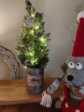 Load image into Gallery viewer, Light up Christmas tree in Rustic silver tin can pot - FREE P&amp;P
