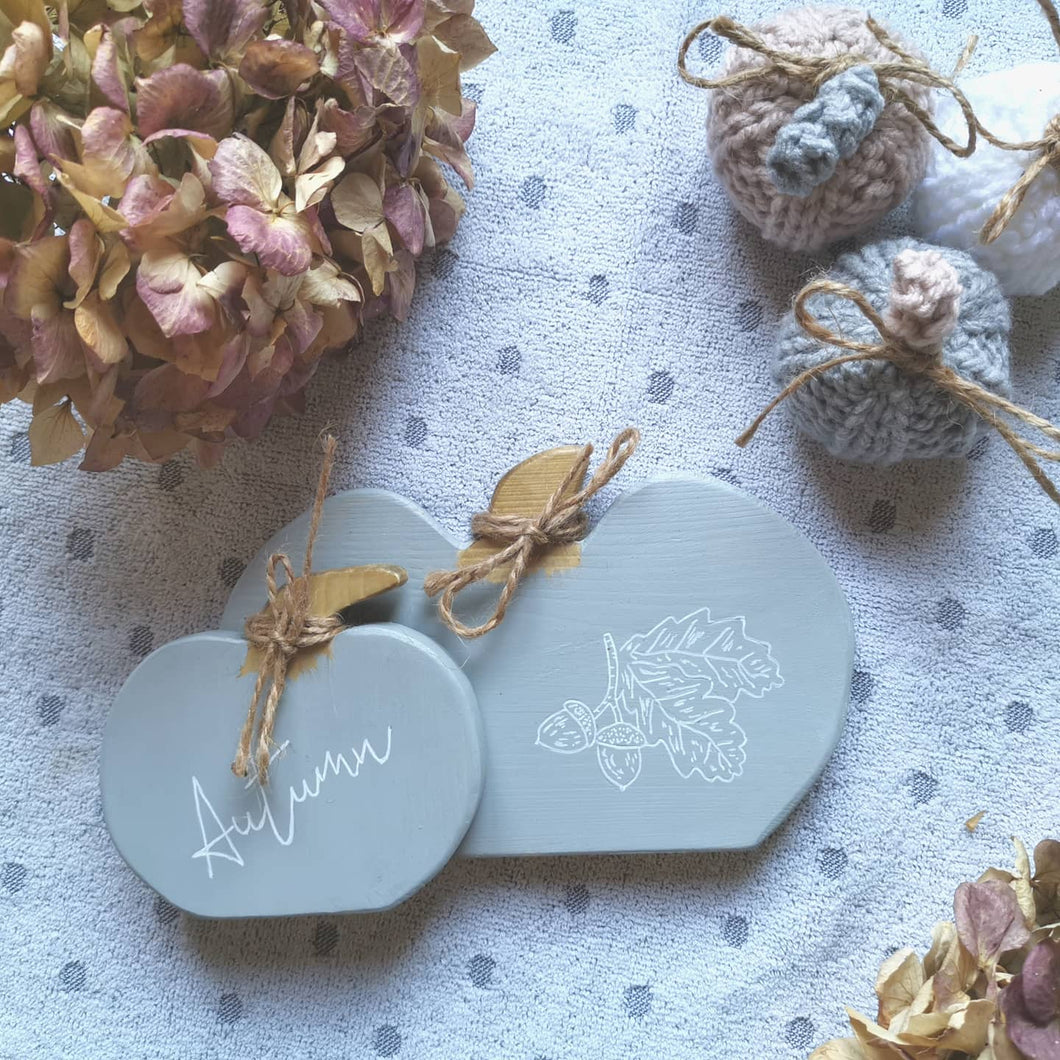 Set of Two Wooden Pumpkins - Grey