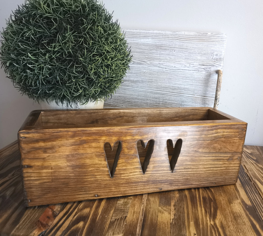 Wooden Storage Crate, country decor plant display , Dark Oak Hearts