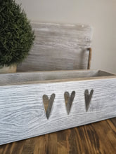 Load image into Gallery viewer, Wooden Storage Crate, country decor plant display , Grey/White Hearts
