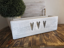 Load image into Gallery viewer, Wooden Storage Crate, country decor plant display , Grey/White Hearts

