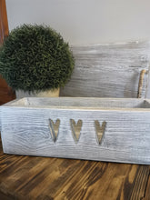 Load image into Gallery viewer, Wooden Storage Crate, country decor plant display , Grey/White Hearts
