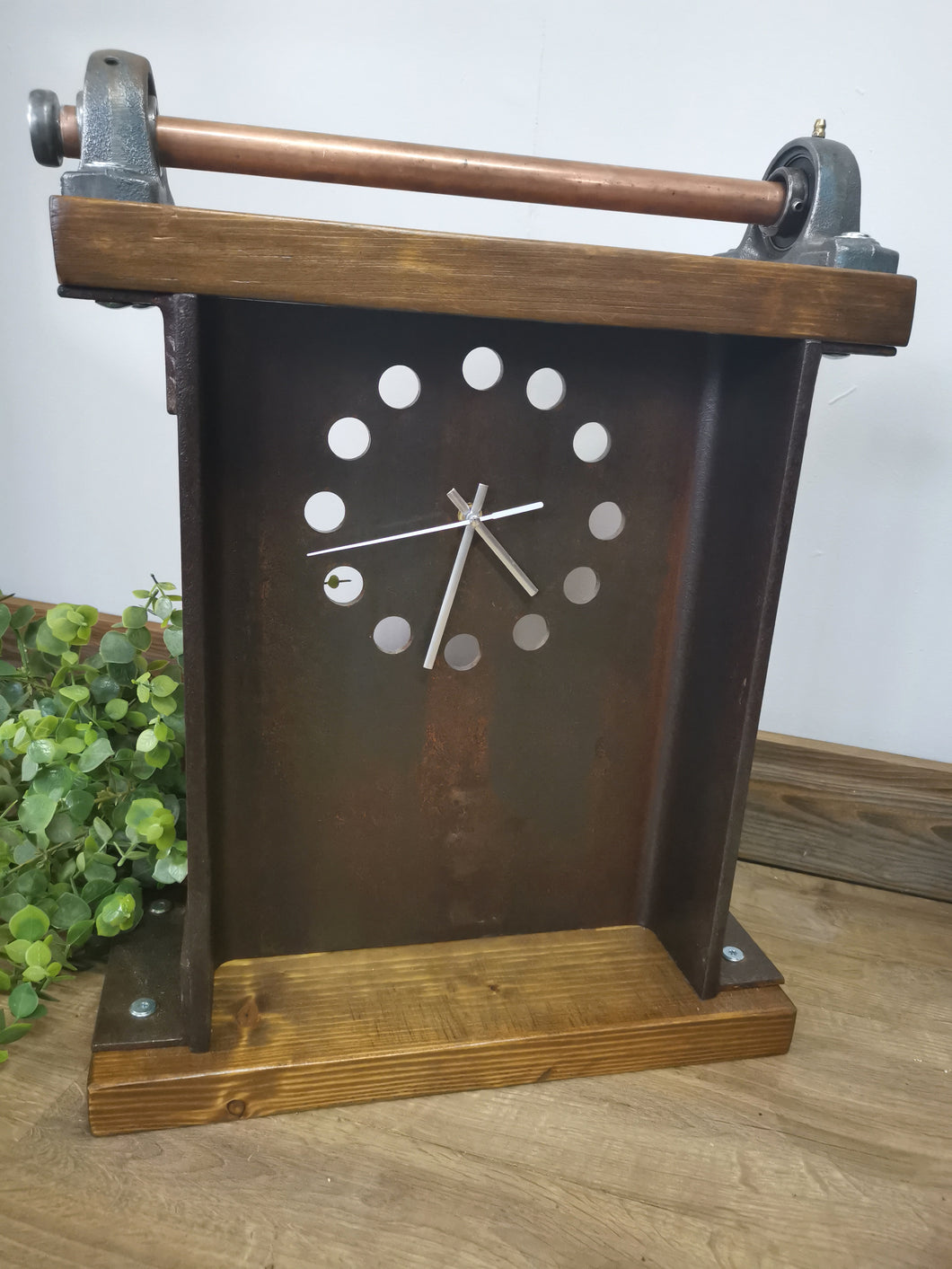 Chunky Steel & Wood Freestanding Clock