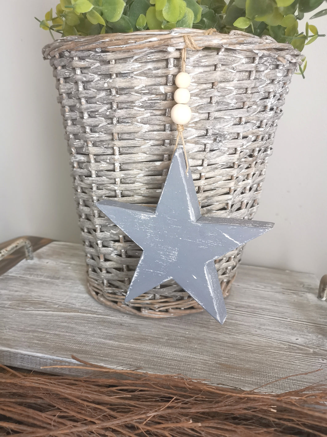 Wooden Hanging Star - Rustic Slate Grey