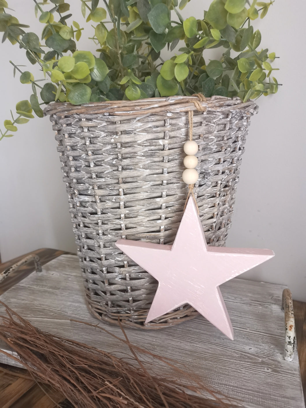 Wooden Hanging Star - Rustic Pink