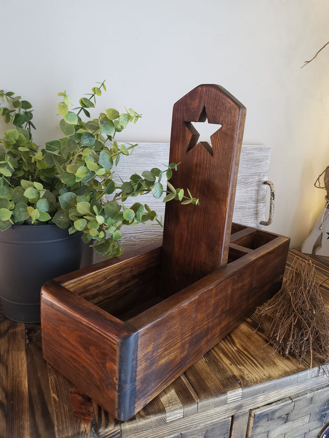 Wooden Condiment Caddy, divided storage crate